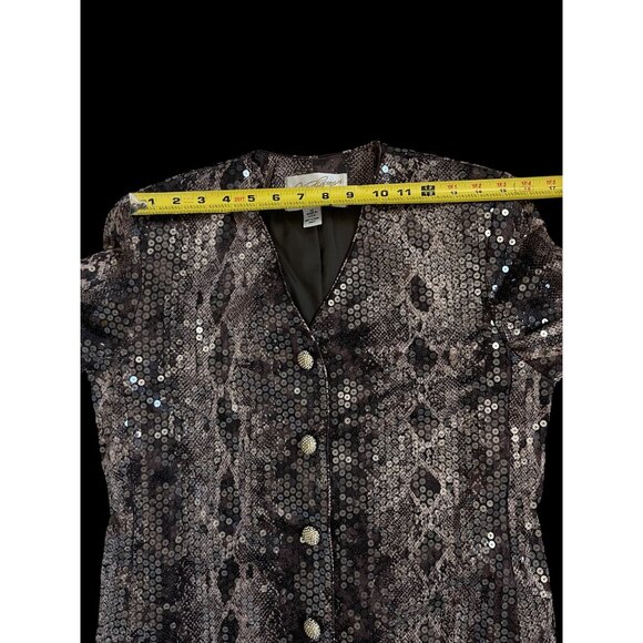 Rickie Freeman Sequin Jacket Brown 10 Snake Print Made in USA Elegant - Picture 7 of 9